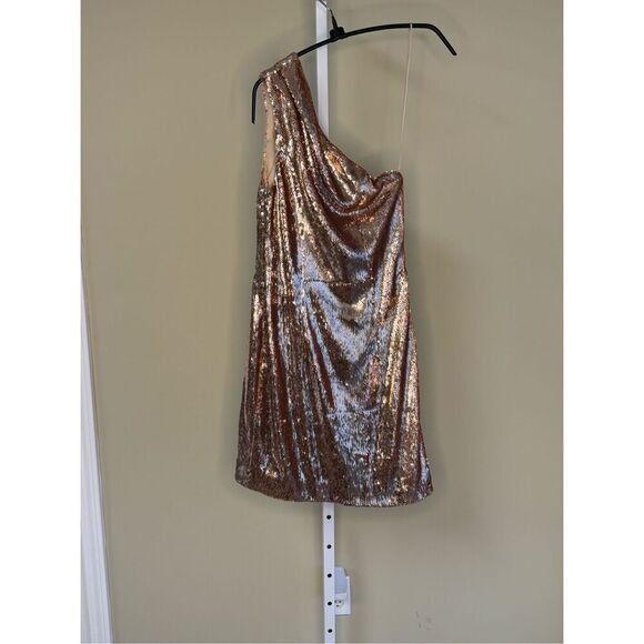 Haney NWT Sequin One-Shoulder Mini Dress in Copper Size 6 - Picture 6 of 9